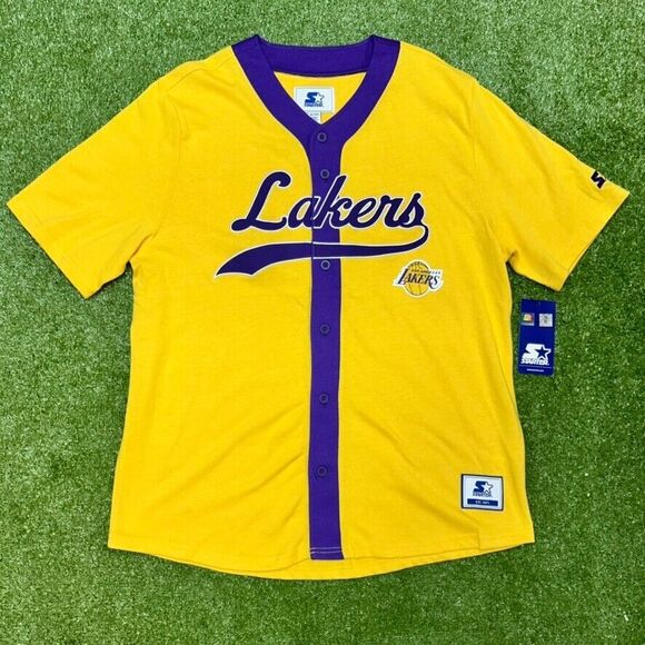 Starter Los Angles Lakers Baseball Button Style Up Jersey Men’s Size L NWT - Picture 1 of 4